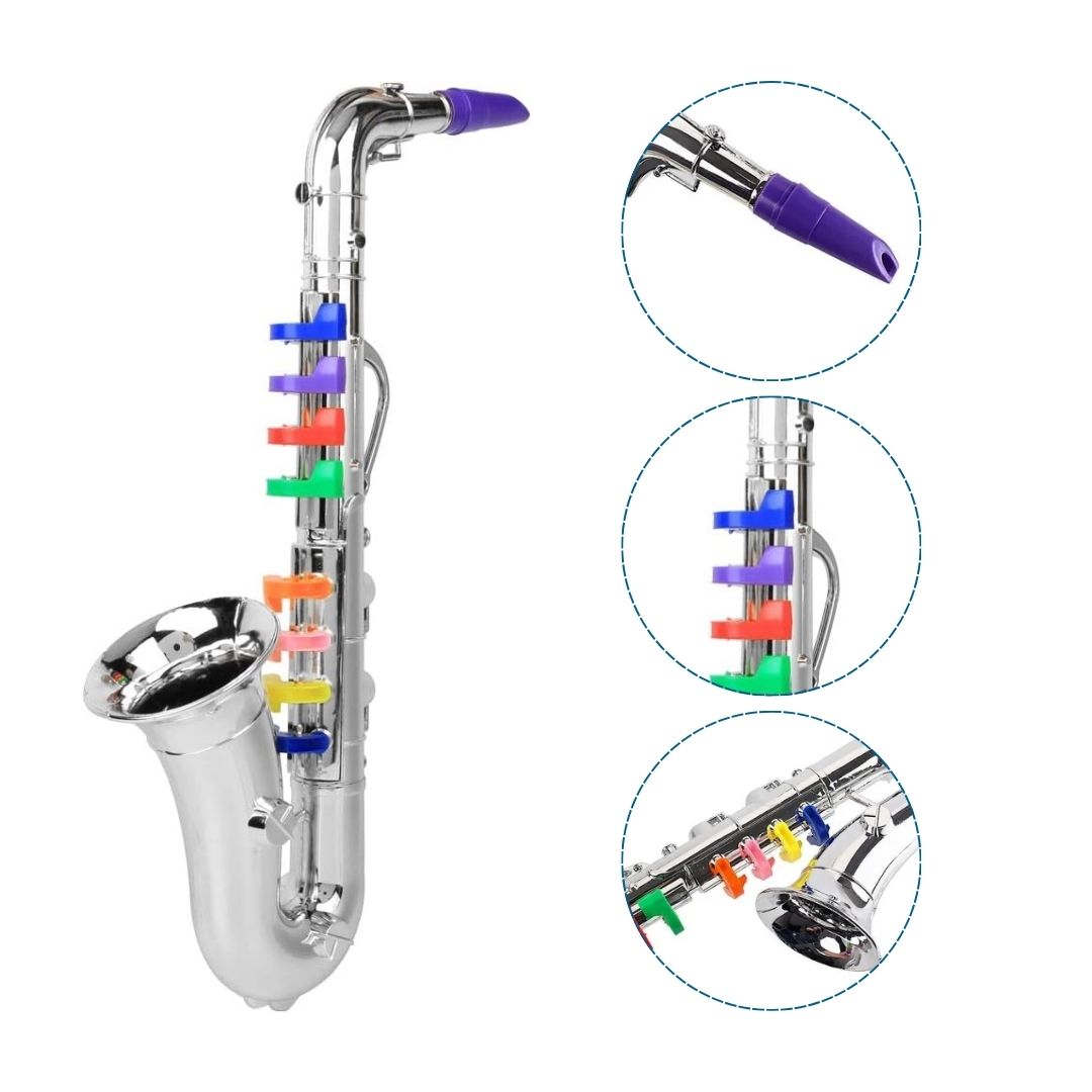 SAXOFÓN DE JUGUETE PLATEADO PARA NIÑOS CON 8 TECLAS COLOR - 2