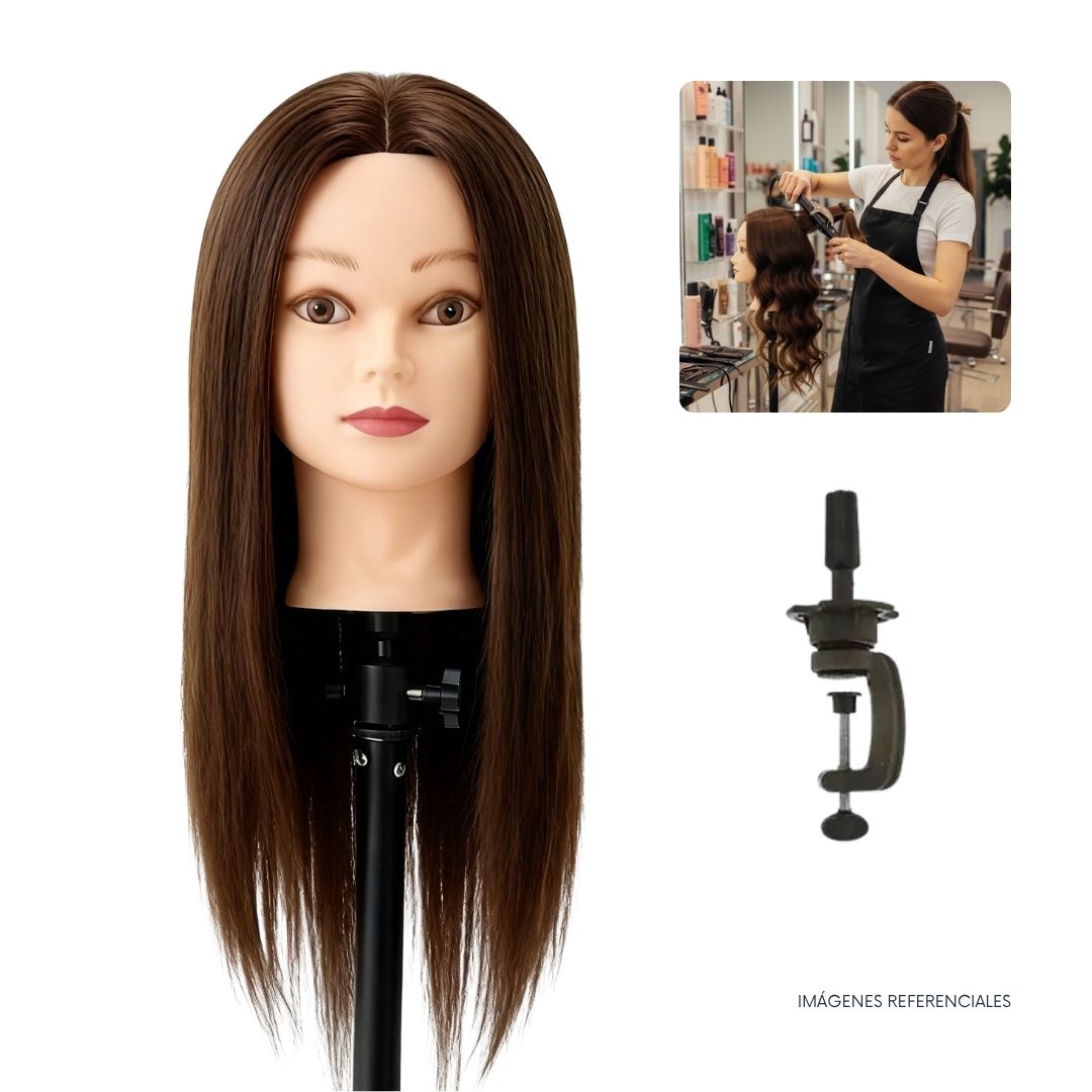 CABEZAL CON CABELLO NATURAL DE PONI PARA PRÁCTICA DE PELUQUERÍA - 1