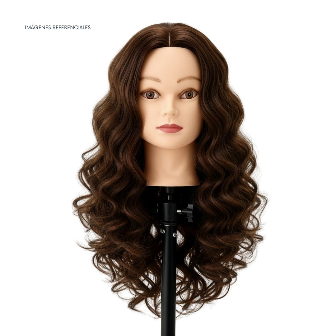 CABEZAL CON CABELLO NATURAL DE PONI PARA PRÁCTICA DE PELUQUERÍA - 3