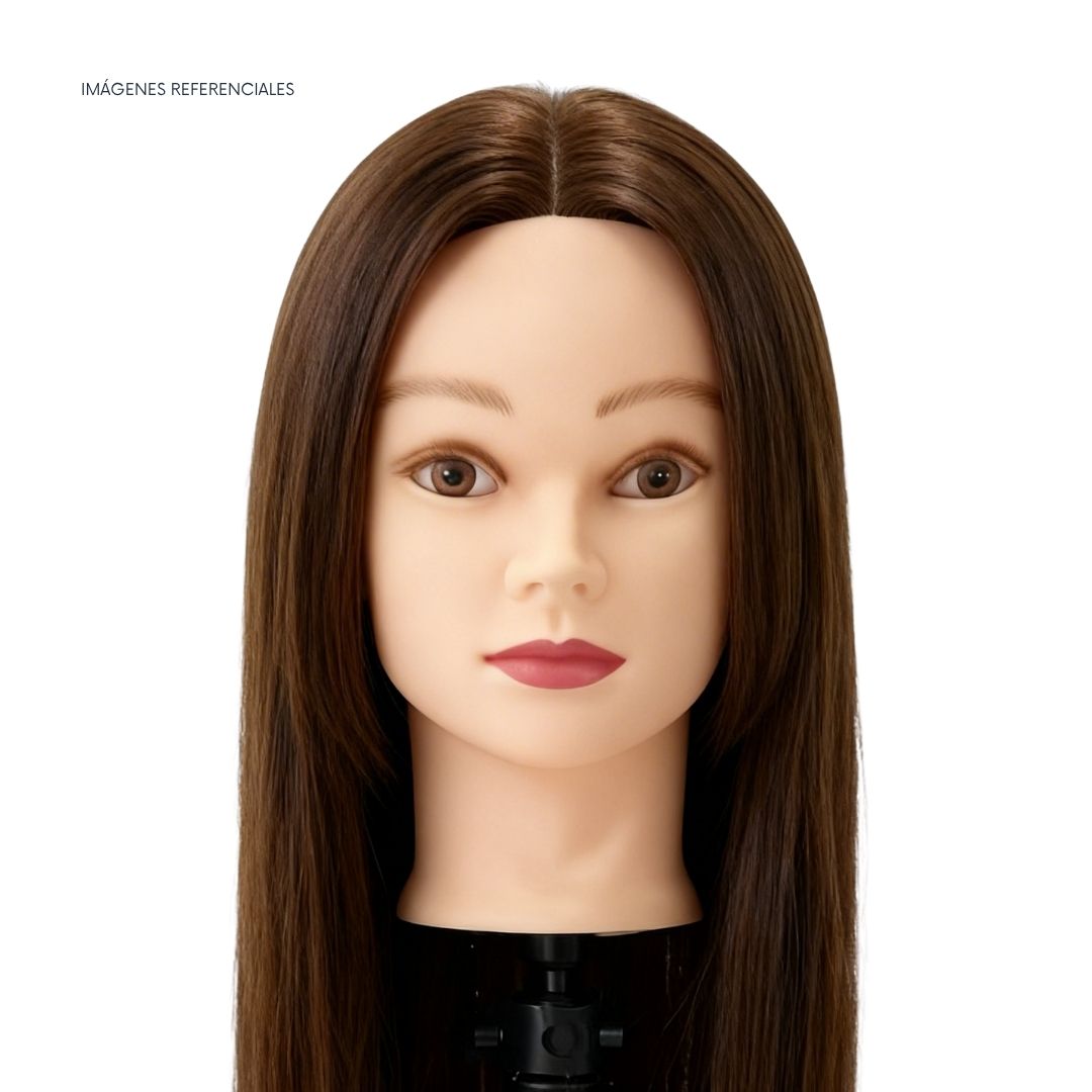 CABEZAL CON CABELLO NATURAL DE PONI PARA PRÁCTICA DE PELUQUERÍA - 4