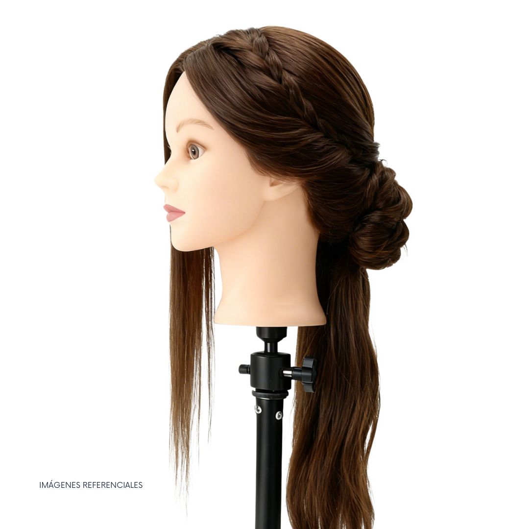 CABEZAL CON CABELLO NATURAL DE PONI PARA PRÁCTICA DE PELUQUERÍA - 5