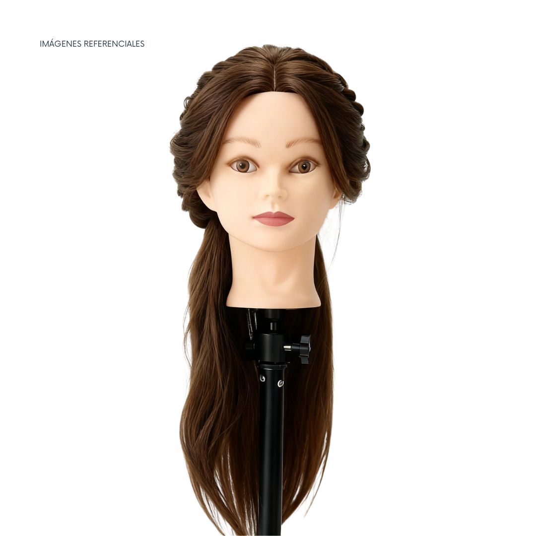 CABEZAL CON CABELLO NATURAL DE PONI PARA PRÁCTICA DE PELUQUERÍA - 6