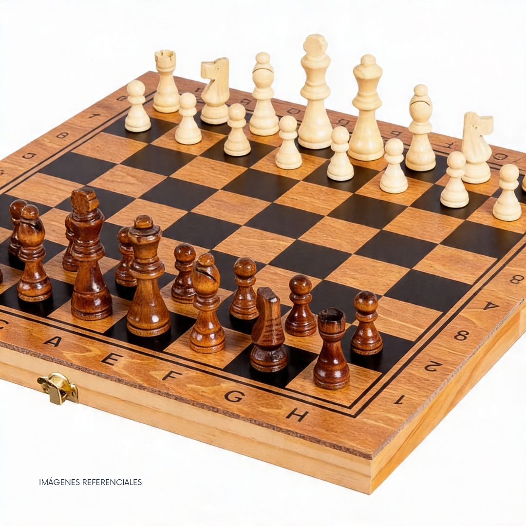 JUEGO DE MESA PLEGABLE 3 EN 1 - AJEDREZ DAMAS BACKGAMMON 29CM - 4