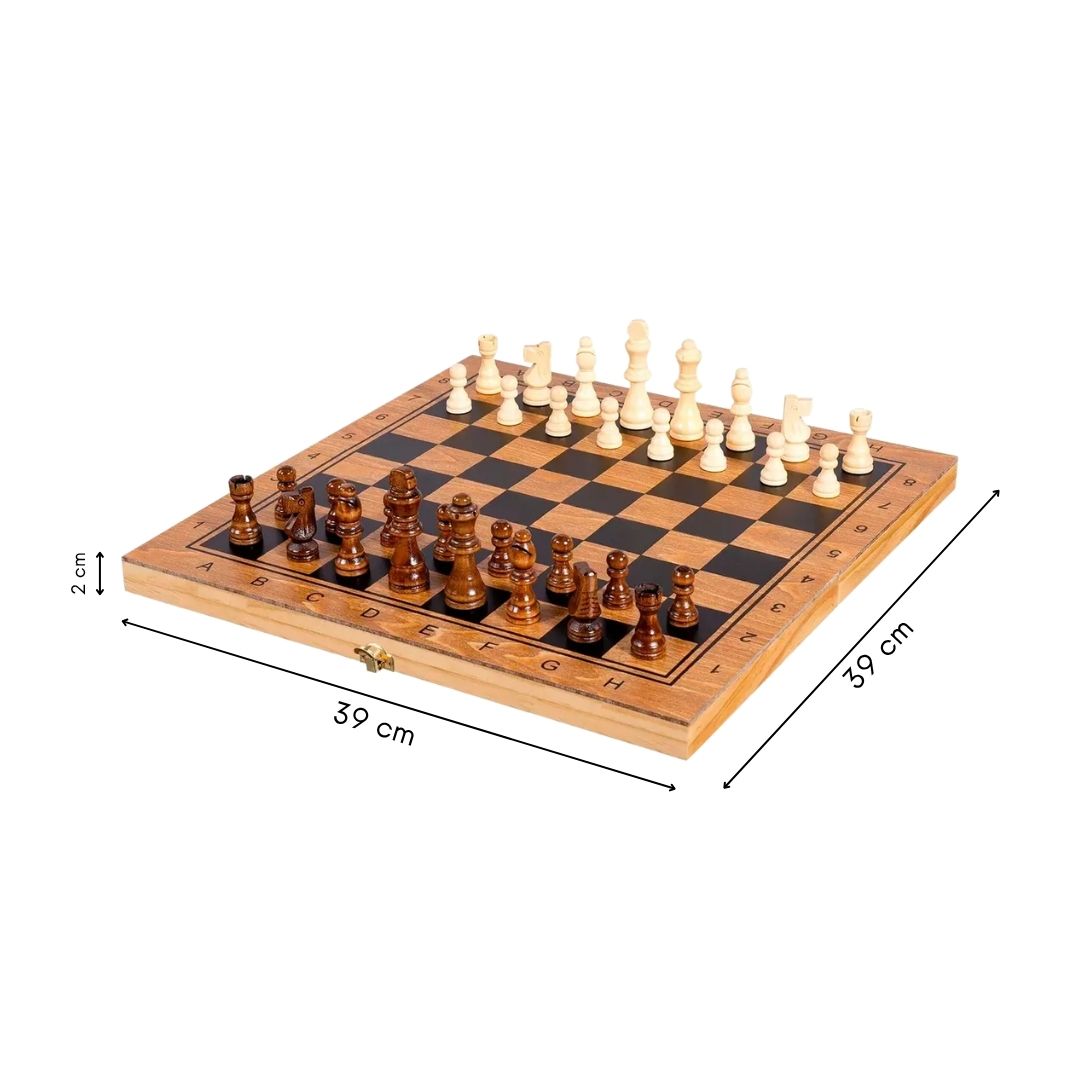 JUEGO DE MESA PLEGABLE 3 EN 1 - AJEDREZ DAMAS BACKGAMMON MEDIANO 39CM - 3