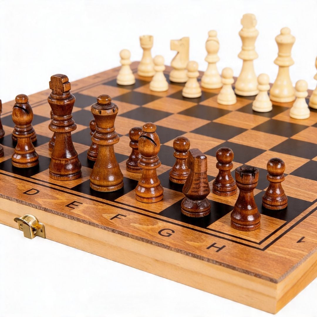 JUEGO DE MESA PLEGABLE 3 EN 1 - AJEDREZ DAMAS BACKGAMMON MEDIANO 39CM - 4