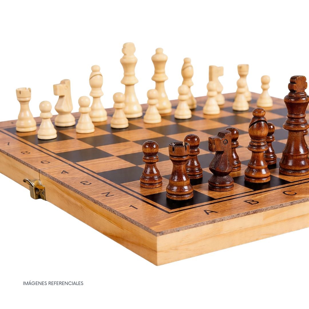 JUEGO DE MESA PLEGABLE 3 EN 1 - AJEDREZ DAMAS BACKGAMMON - GRANDE 48CM - 1