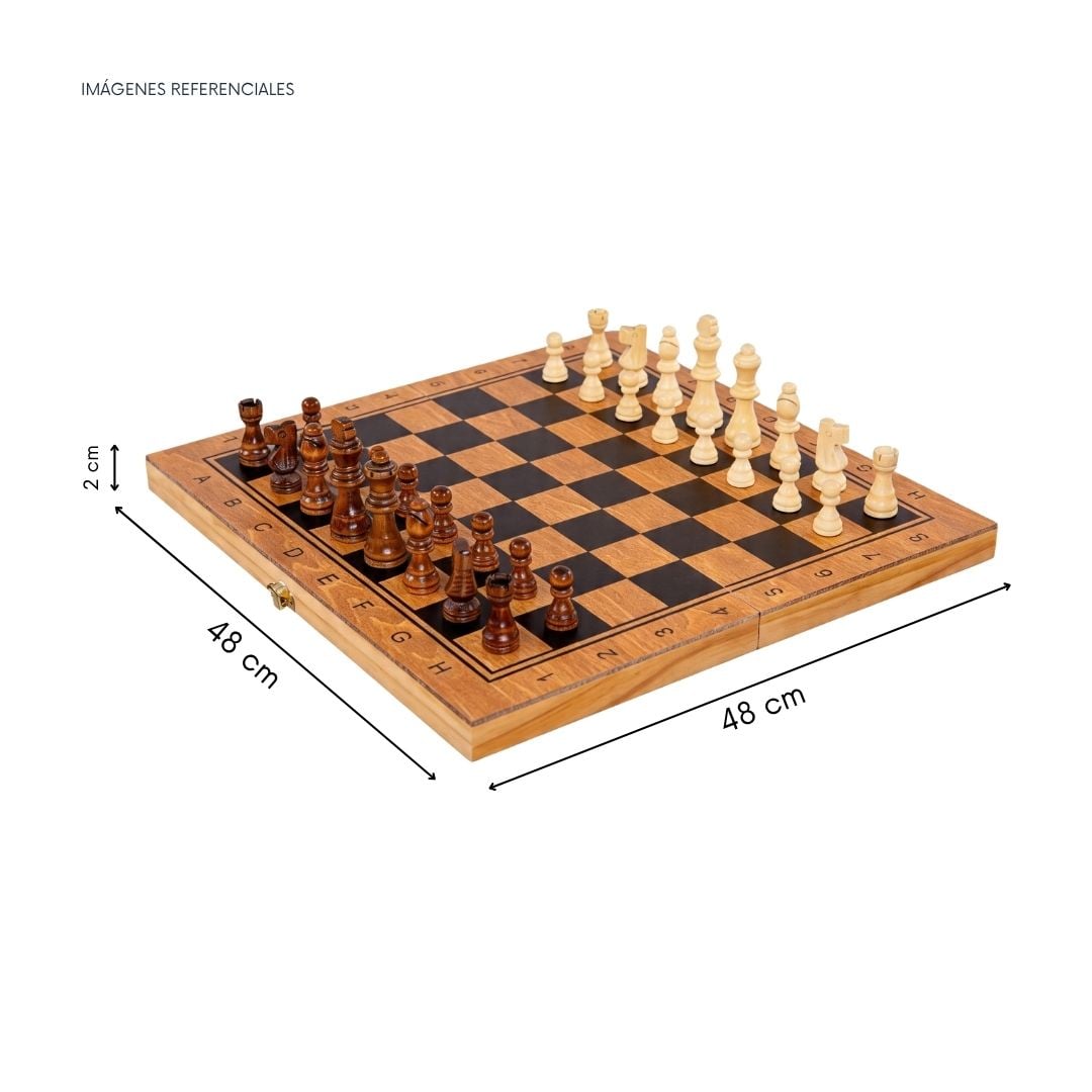 JUEGO DE MESA PLEGABLE 3 EN 1 - AJEDREZ DAMAS BACKGAMMON - GRANDE 48CM - 3
