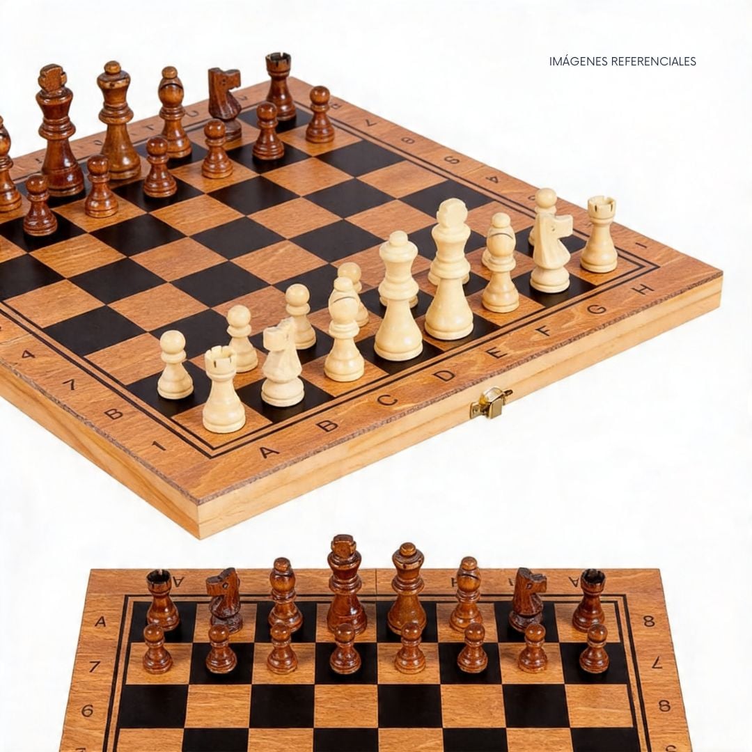 JUEGO DE MESA PLEGABLE 3 EN 1 - AJEDREZ DAMAS BACKGAMMON - GRANDE 48CM - 5