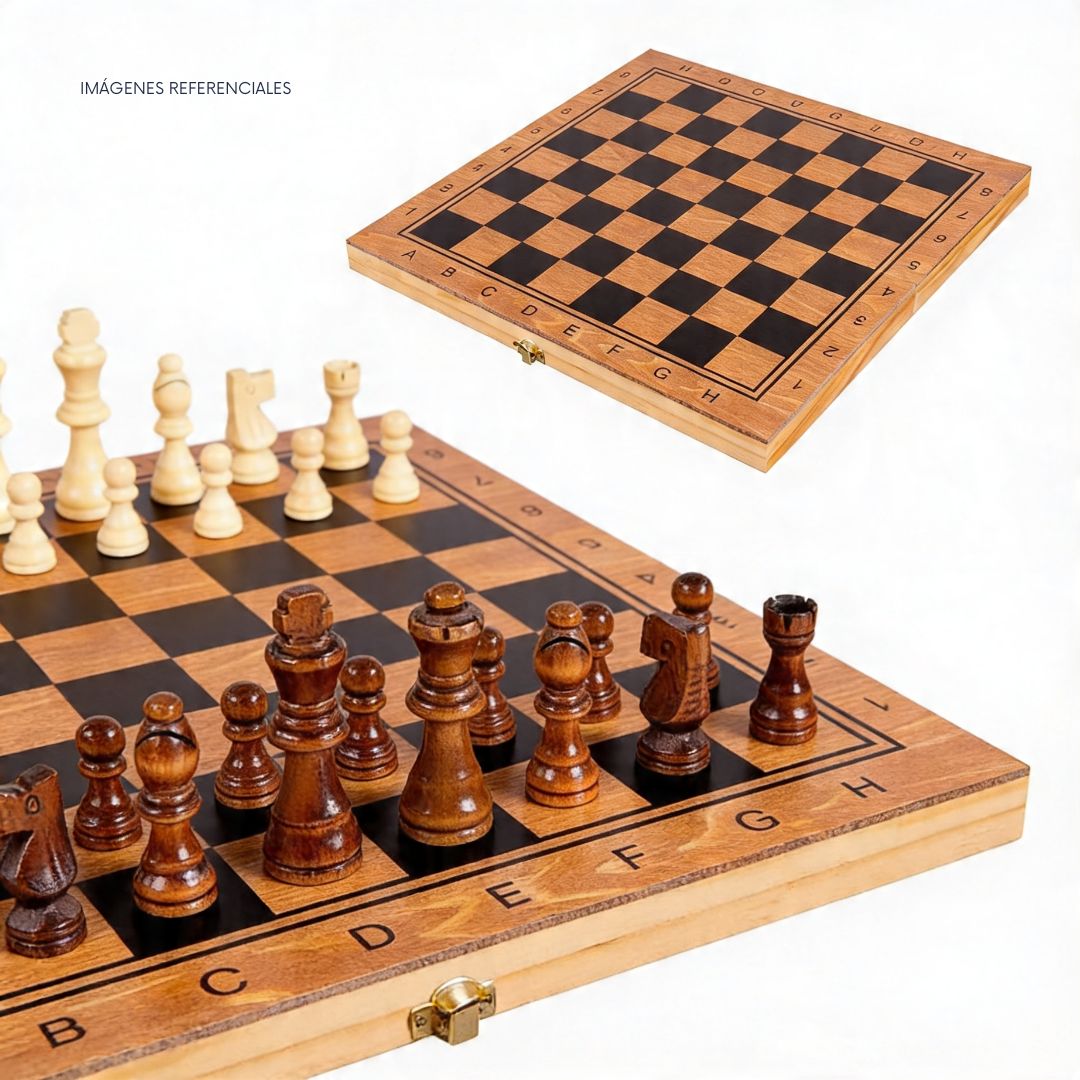 JUEGO DE MESA PLEGABLE 3 EN 1 - AJEDREZ DAMAS BACKGAMMON - GRANDE 48CM - 7