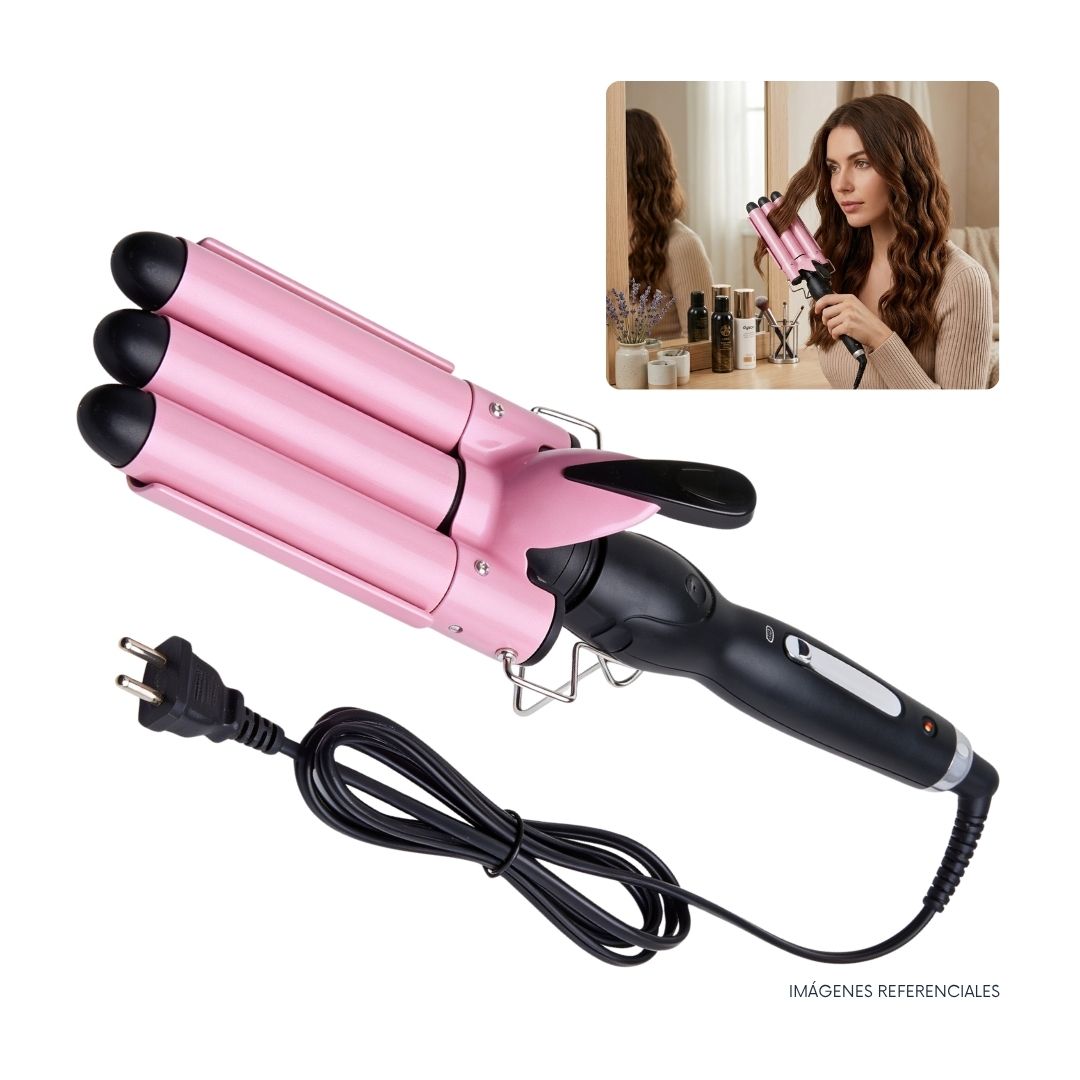 WAFLERA ONDAS SIRENA PARA CABELLO 3 BARRILES DE CERÁMICA PROFESIONAL - 1