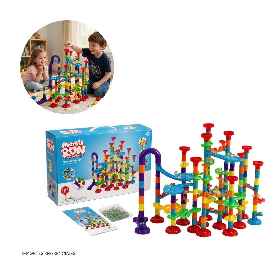 JUEGO DE CONSTRUCCIÓN CIRCUITO DE CANICAS CON PISTAS PARA CARRERAS - 1