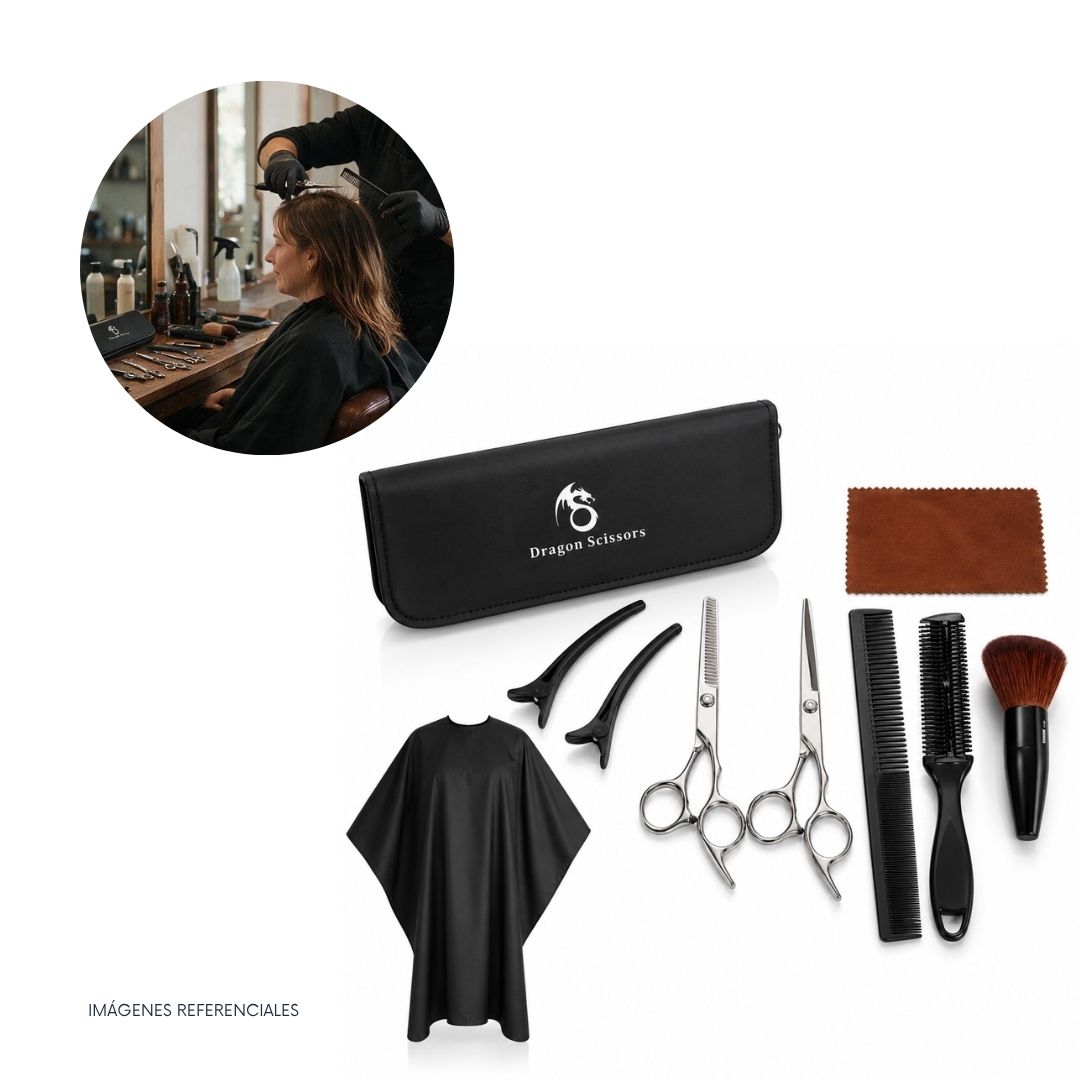 KIT DE TIJERAS DE PELUQUERÍA PROFESIONAL DRAGON SCISSORS PARA BARBERO - 1