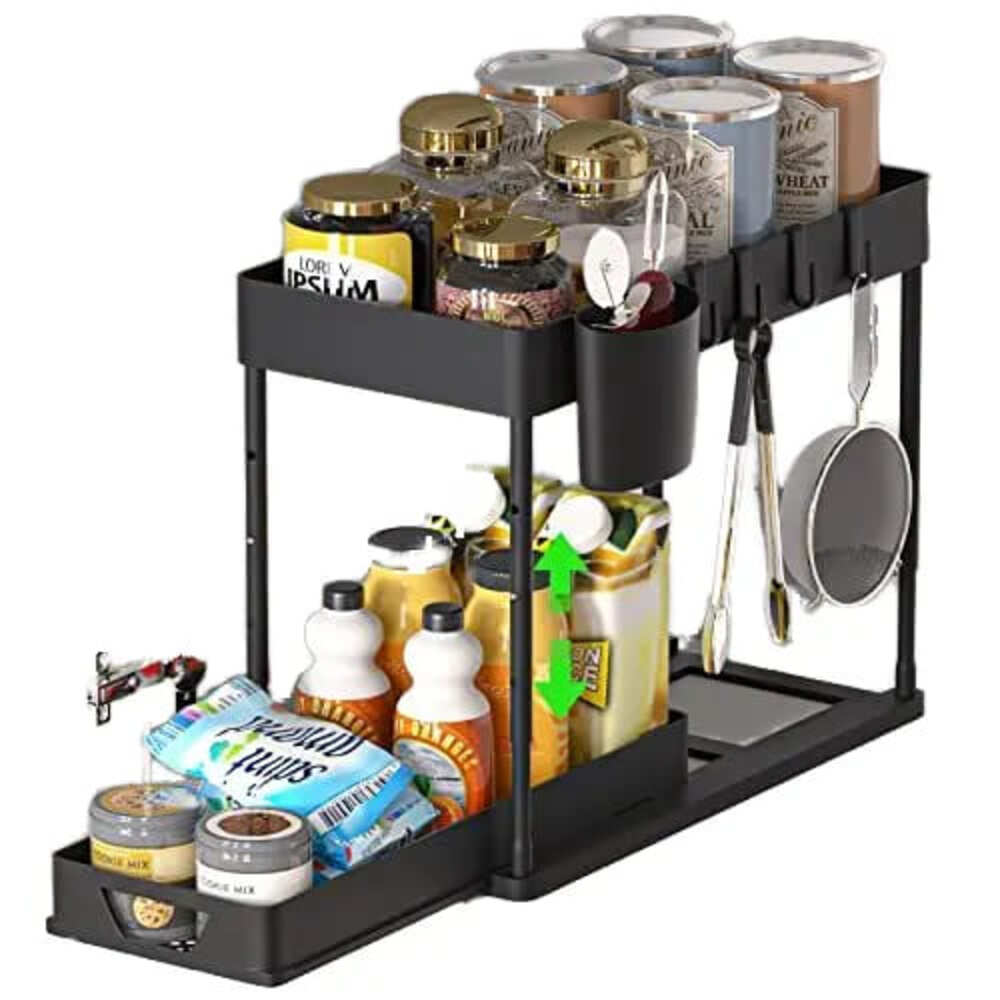 ORGANIZADOR CON BANDEJA DESLIZANTE DE 2 NIVELES - COLOR NEGRO - 1