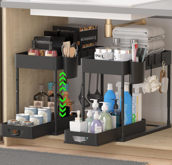 ORGANIZADOR CON BANDEJA DESLIZANTE DE 2 NIVELES - COLOR NEGRO - 3