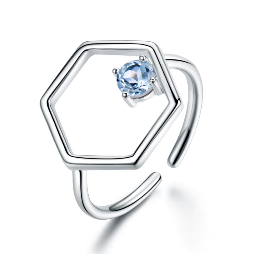 ANILLO ENCANTO HEXAGONAL BRILLANTE PLATA 925 - 1