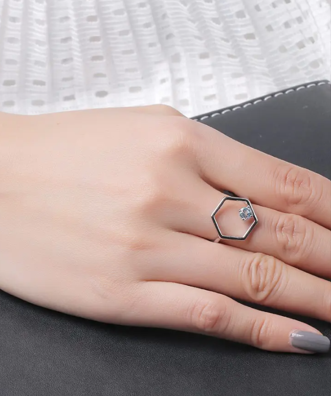 ANILLO ENCANTO HEXAGONAL BRILLANTE PLATA 925 - 4