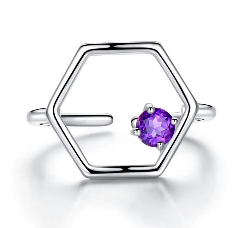 ANILLO ENCANTO HEXAGONAL BRILLANTE PLATA 925 - 1