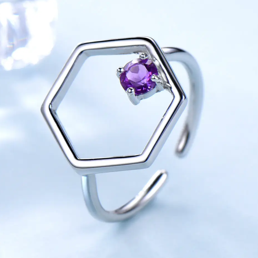 ANILLO ENCANTO HEXAGONAL BRILLANTE PLATA 925 - 3