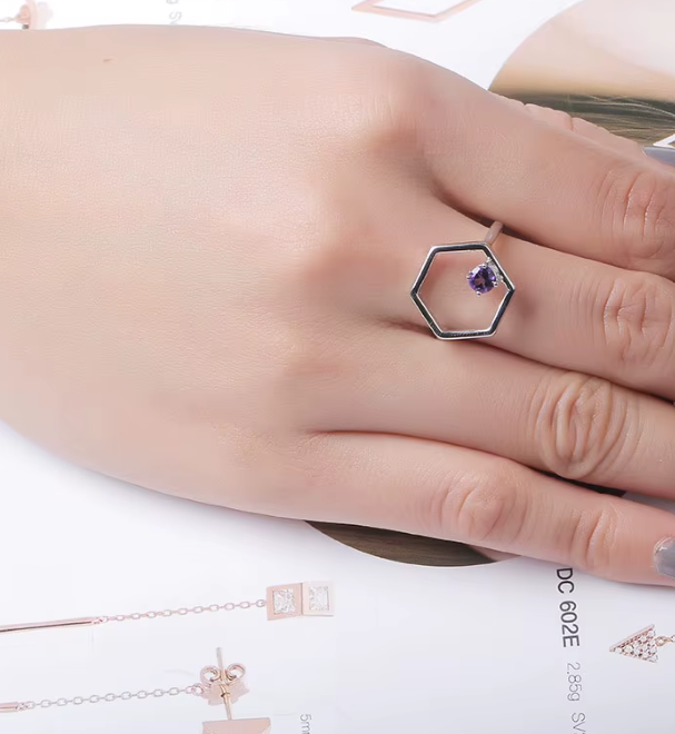 ANILLO ENCANTO HEXAGONAL BRILLANTE PLATA 925 - 4
