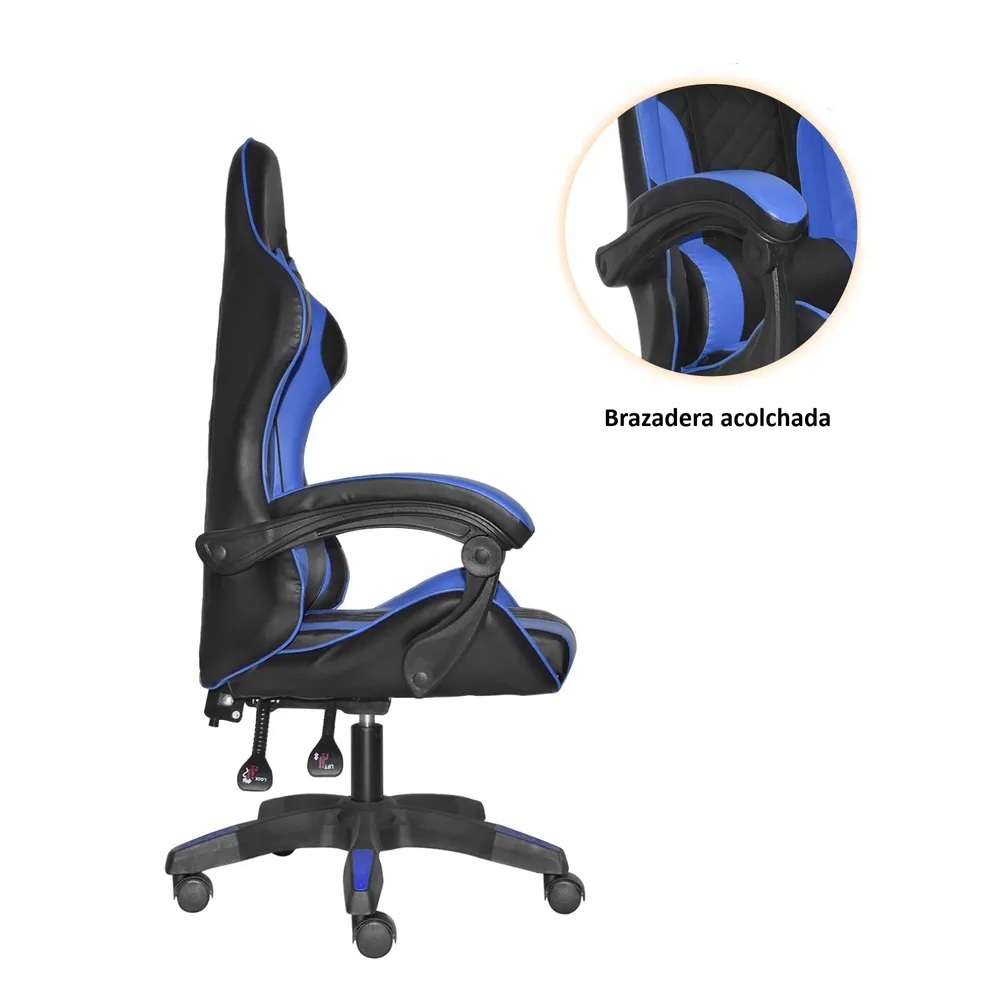 SILLA GAMER PRO NEGRO CON AZUL - 5