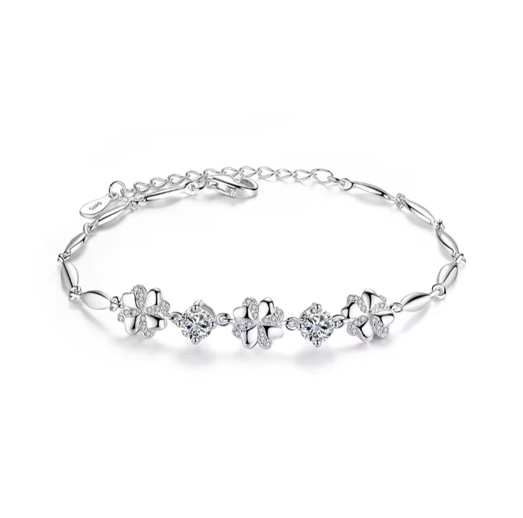 PULSERA FLORES DE CRISTAL PLATA 925 - 1