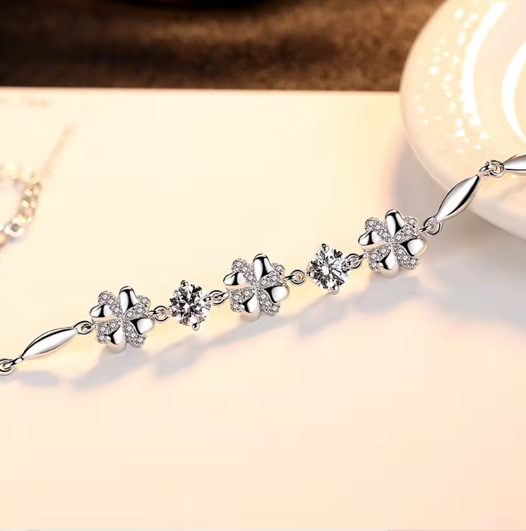 PULSERA FLORES DE CRISTAL PLATA 925 - 3