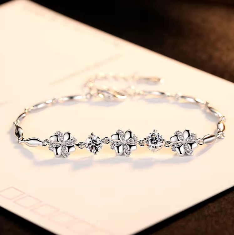 PULSERA FLORES DE CRISTAL PLATA 925 - 4