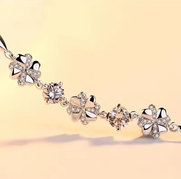 PULSERA FLORES DE CRISTAL PLATA 925 - 6