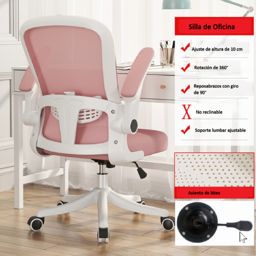 SILLA OFICINA ERGONÓMICO LM - COLOR ROSADO - 1