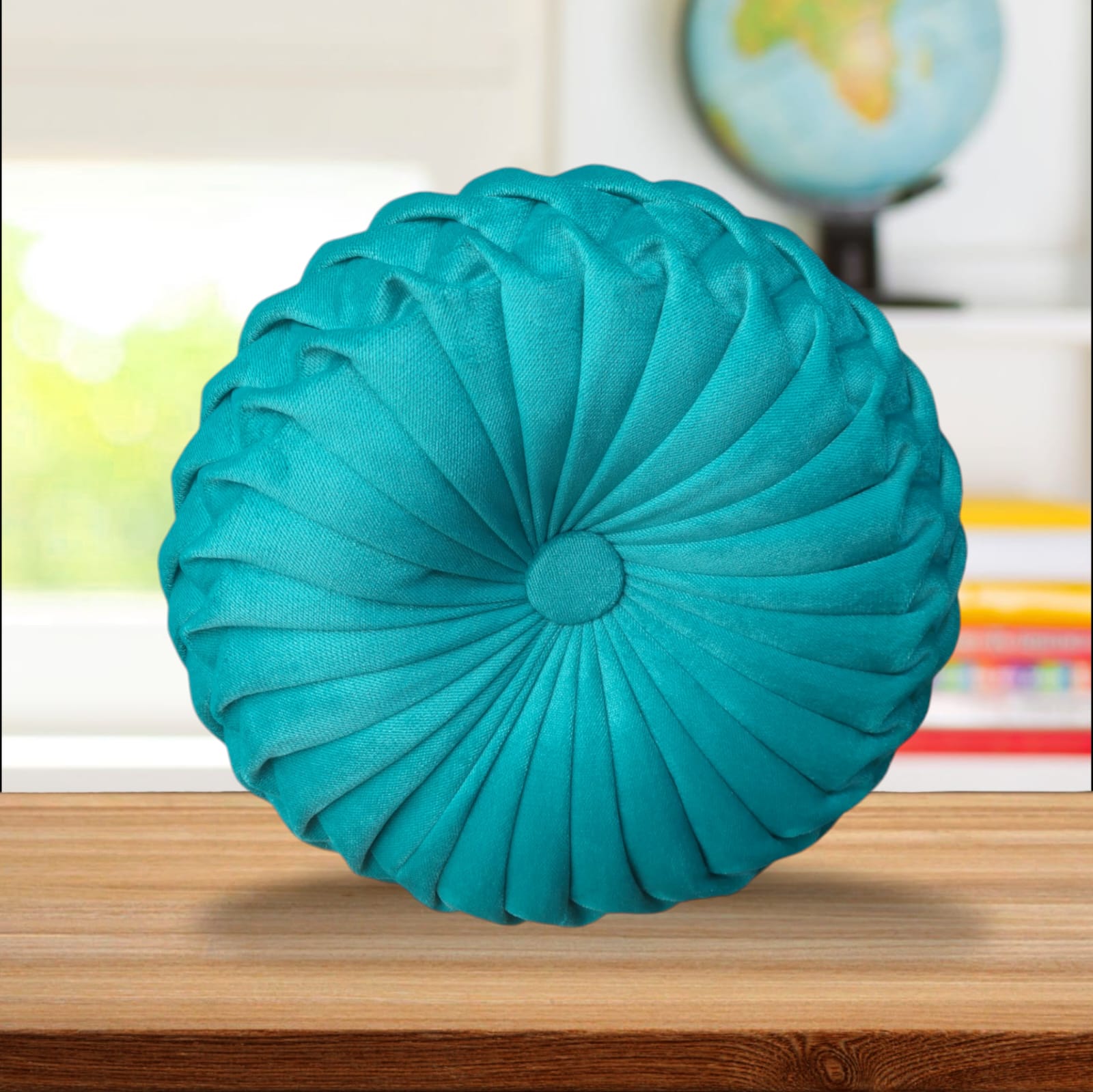 COJÍN DECORATIVO ECO REDONDO TURQUESA - 1
