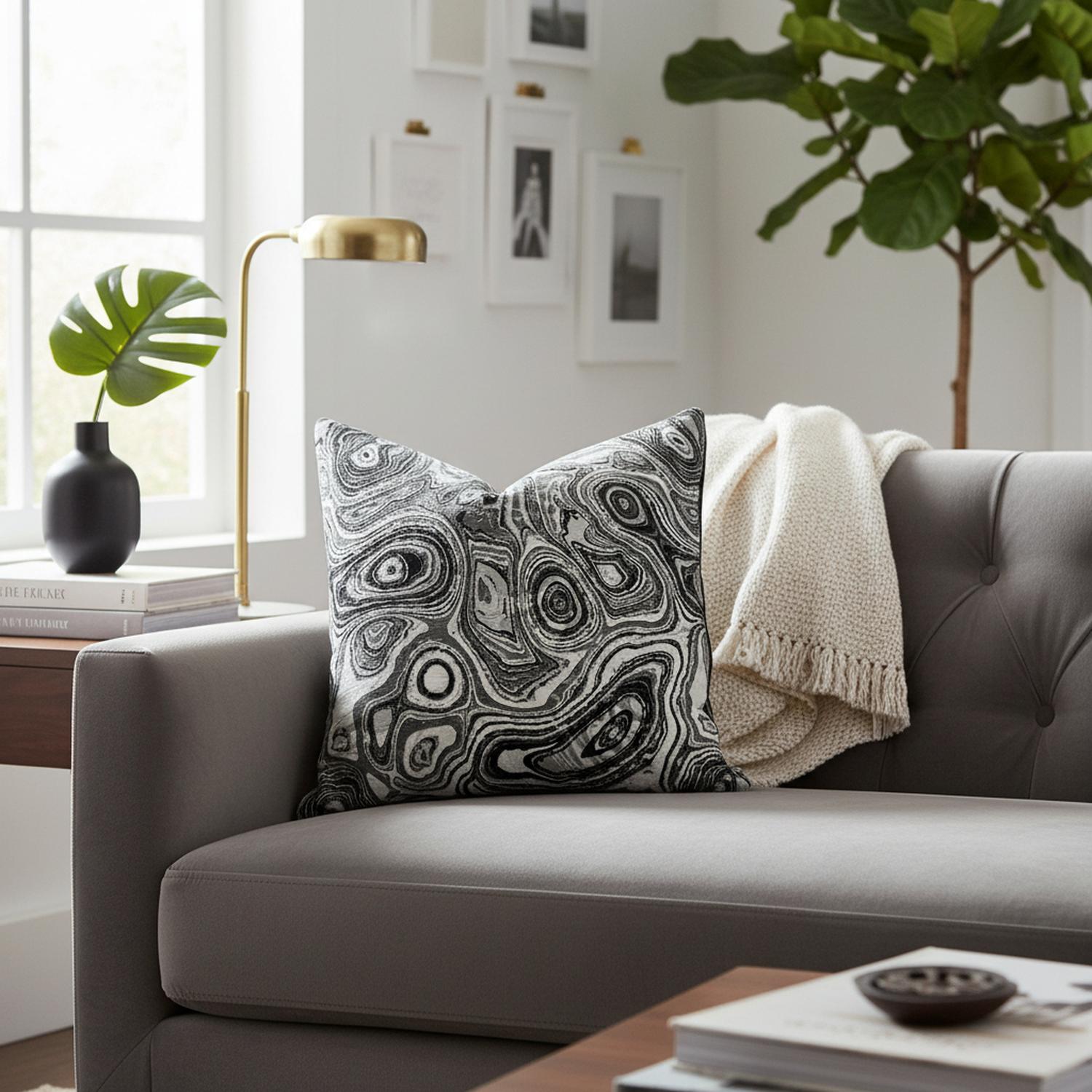 FUNDA COJIN MAP DESIGN MARBLE BLACK SATIN 45X45CM NEGRO - 3
