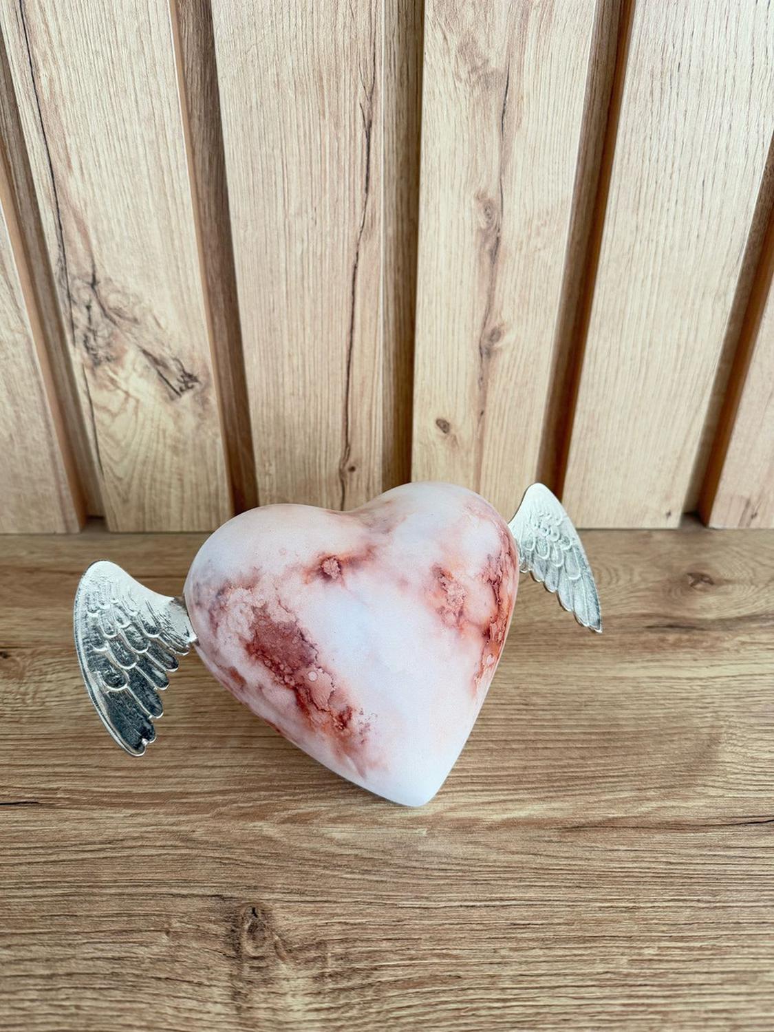 ADORNO CORAZÓN CON ALAS CERÁMICA 20X12X12 CM MARBLE ROSE - 2