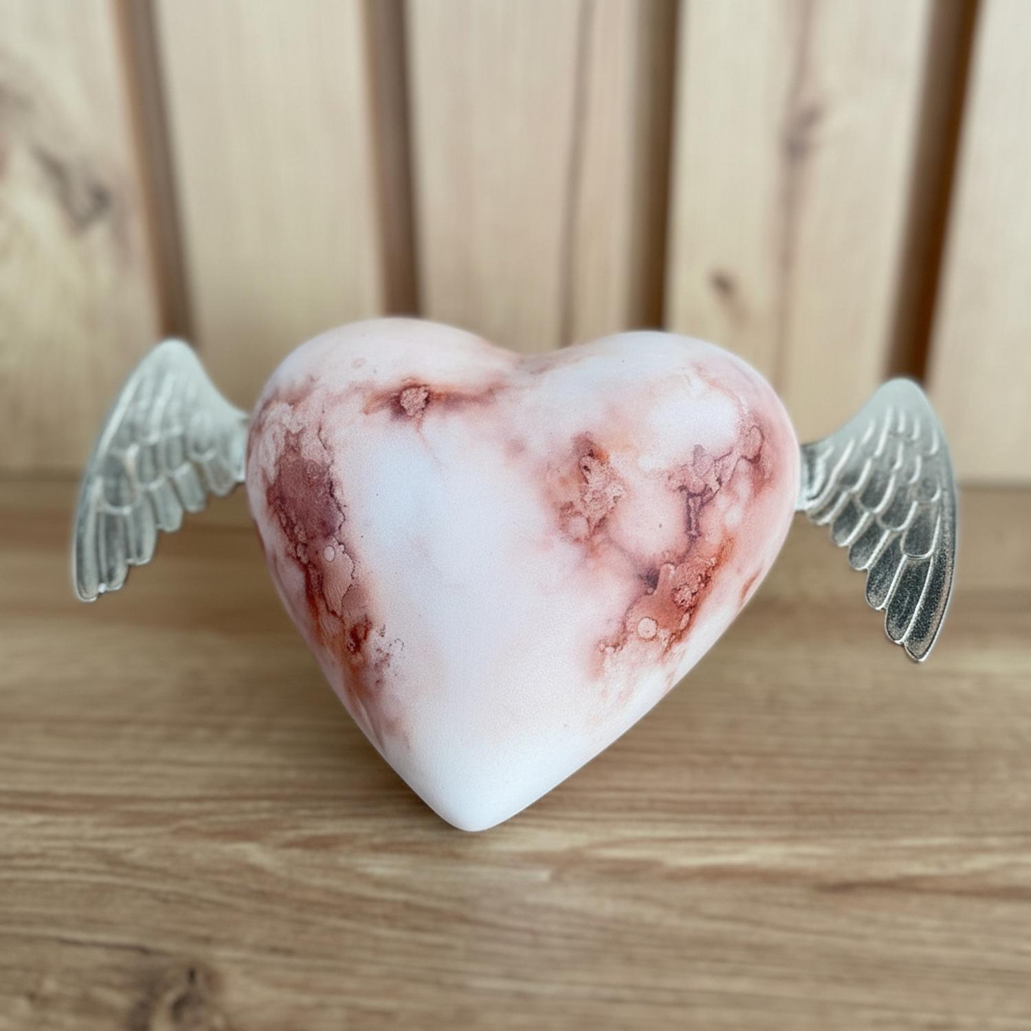 ADORNO CORAZÓN CON ALAS CERÁMICA 20X12X12 CM MARBLE ROSE - 3