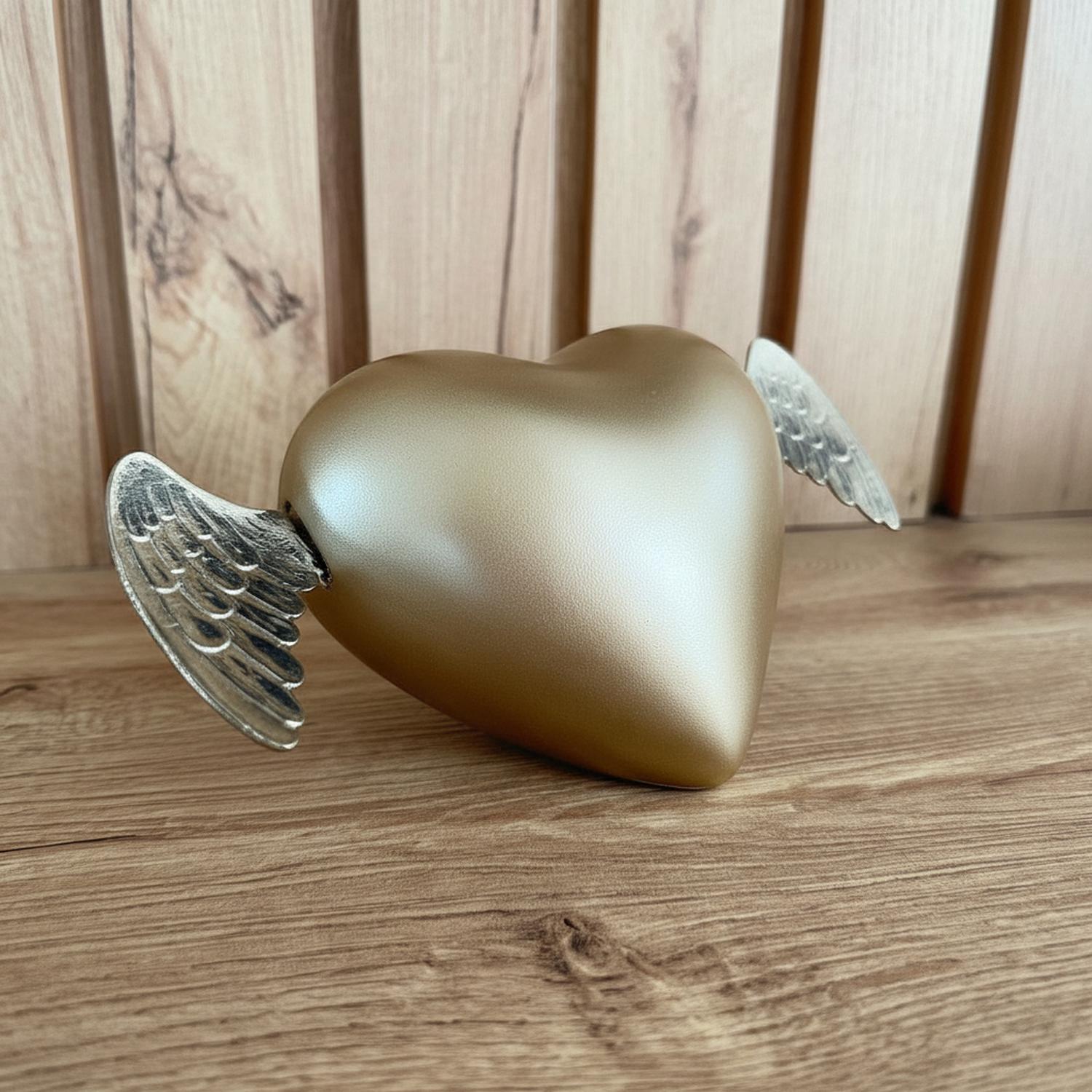 ADORNO CORAZÓN CON ALAS CERÁMICA 20X12X12 CM TAUPE SATINADO - 3