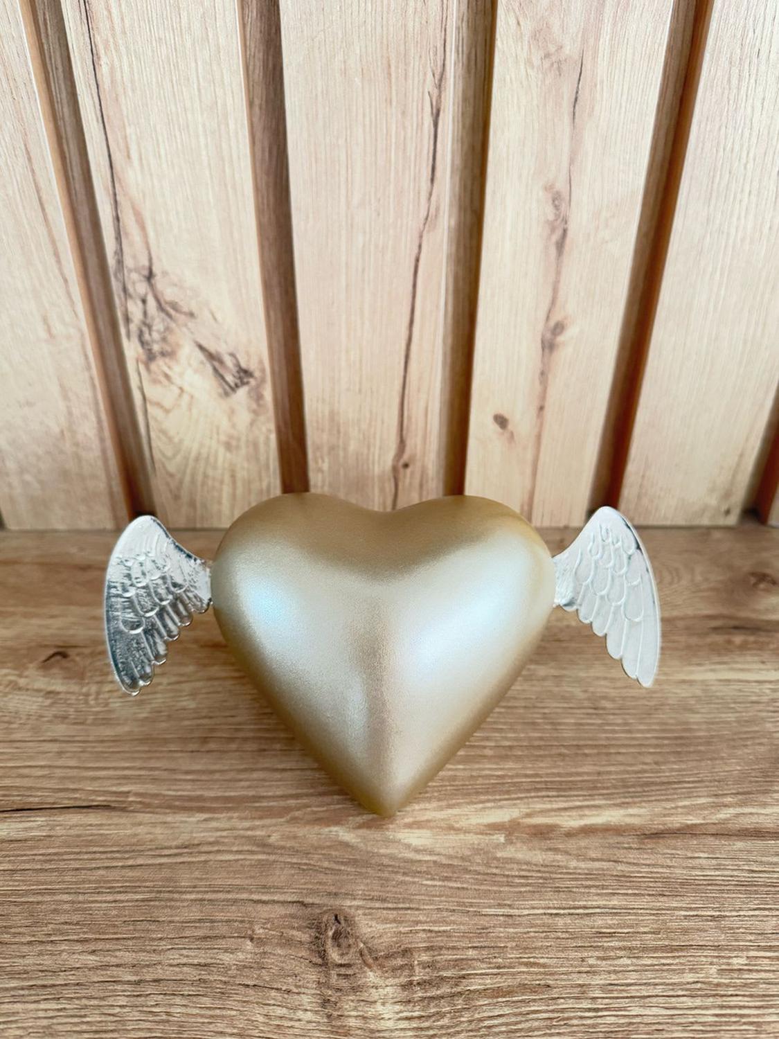 ADORNO CORAZÓN CON ALAS CERÁMICA 20X12X12 CM TAUPE SATINADO - 4