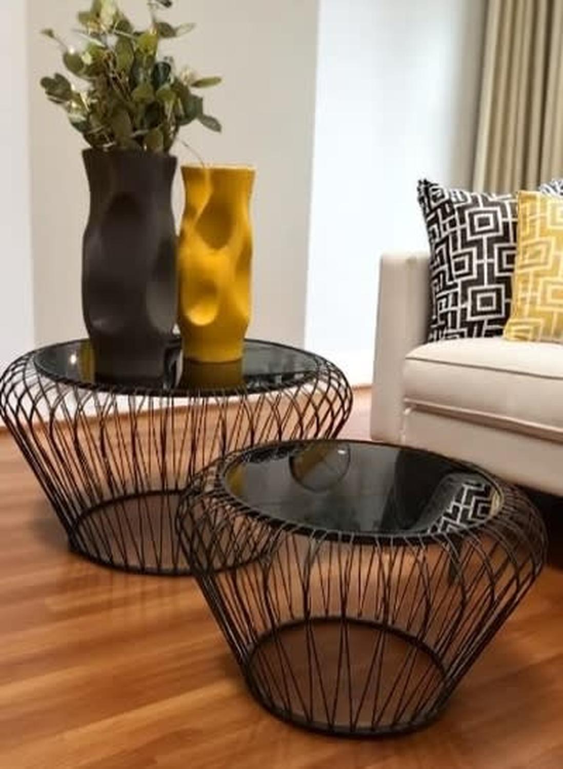 MESA DE CENTRO NIDO JUEGO 2PZ VIDRIO NEGRO FIERRO 71CM - 4