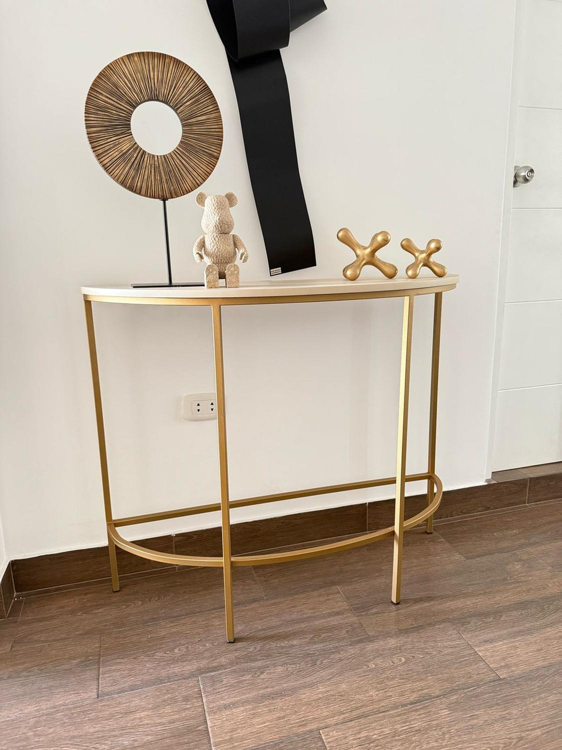 CONSOLA SLIM TRENTO MUEBLE RECIBIDOR FIERRO DORADO 100X35 CM - 4