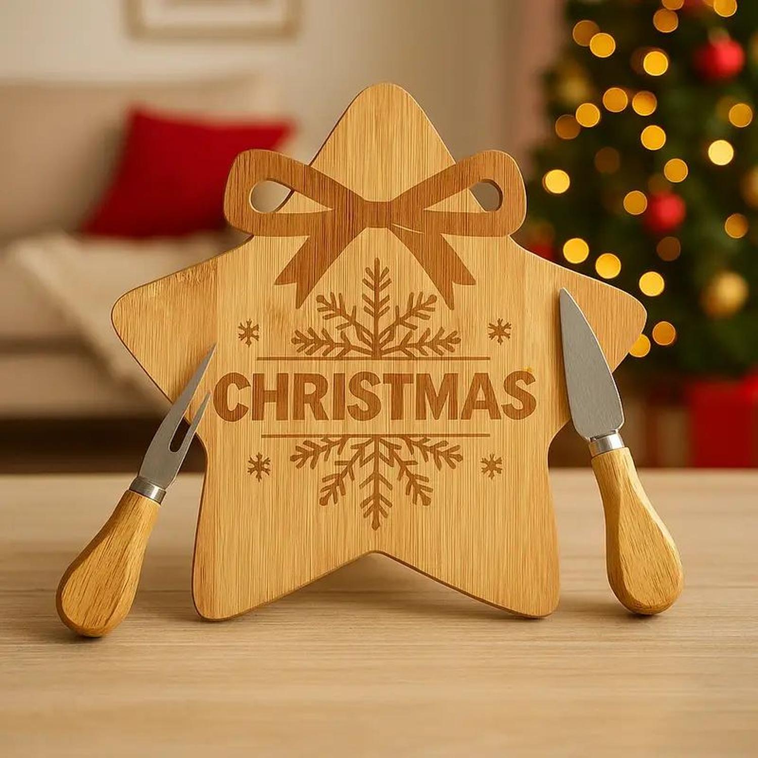 TABLA DE QUESOS Y PIQUEOS ESTRELLA NAVIDAD 3PCS - 1