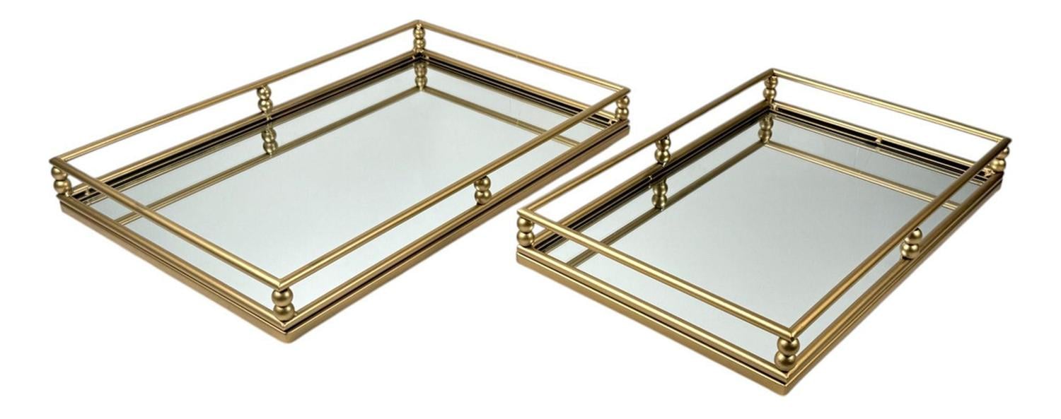 JUEGO DE 2 BANDEJAS DECORATIVAS ESPEJO HIERRO DORADO 45X30 CM - 2