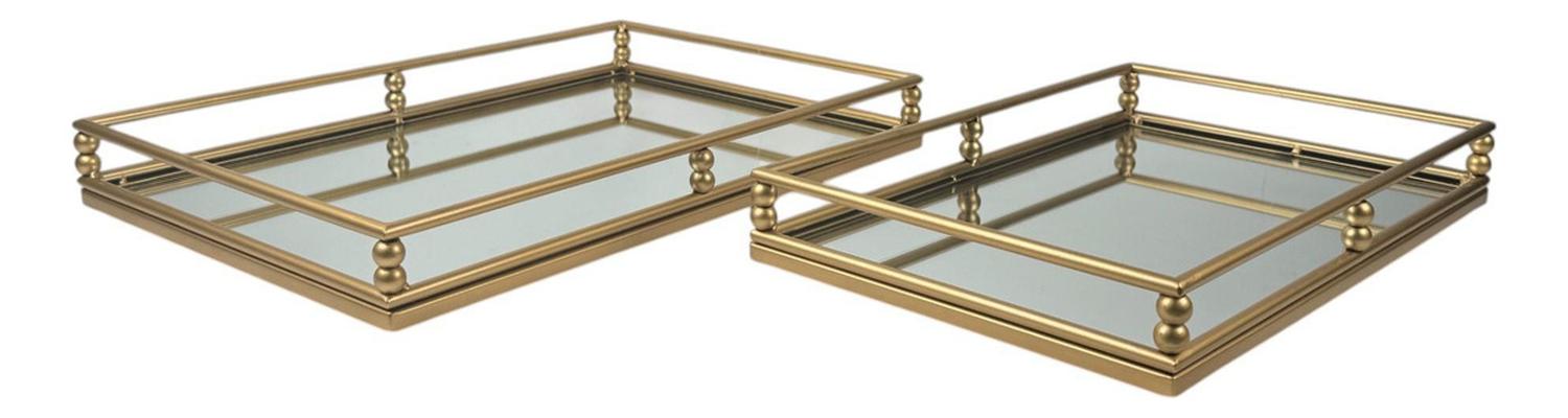 JUEGO DE 2 BANDEJAS DECORATIVAS ESPEJO HIERRO DORADO 45X30 CM - 4