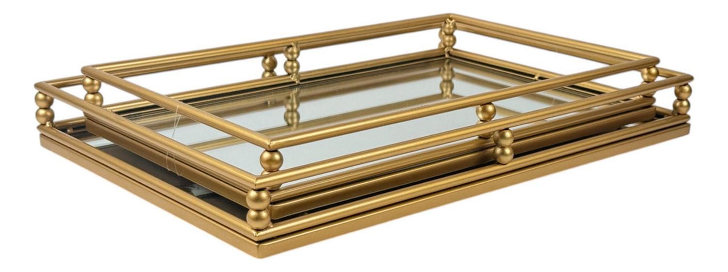 JUEGO DE 2 BANDEJAS DECORATIVAS ESPEJO HIERRO DORADO 45X30 CM - 5