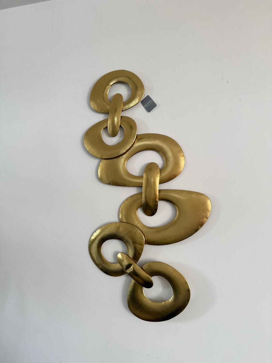 ESCULTURA PLACA DE PARED HIERRO ANILLOS DORADA CHAMPAGNE 82X82 CM - 6