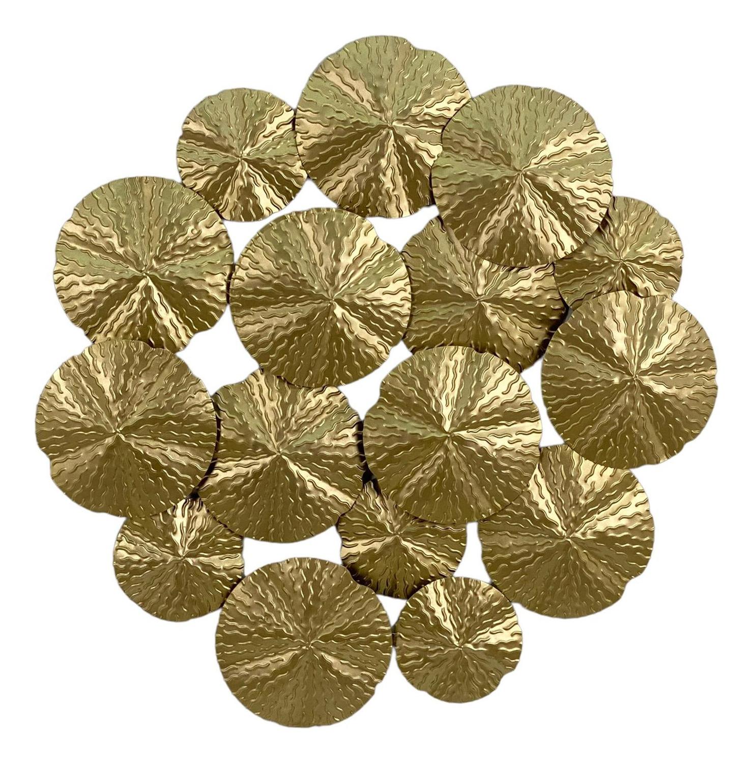 ESCULTURA PLACA DE PARED HIERRO FLOWER DORADA CHAMPAGNE 82X82 CM - 5