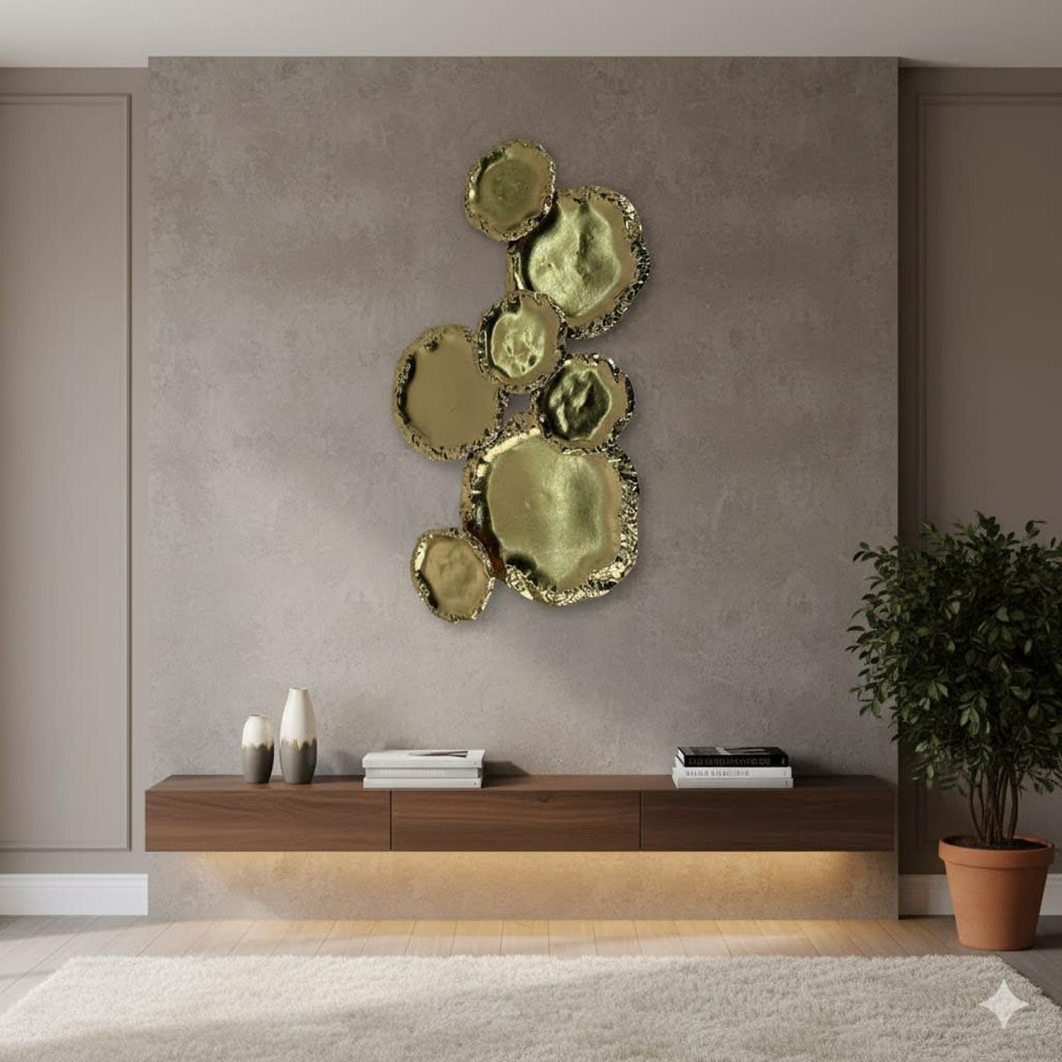 ESCULTURA PLACA DE PARED MODERNA HIERRO AMBERY DORADA 82CM - 1