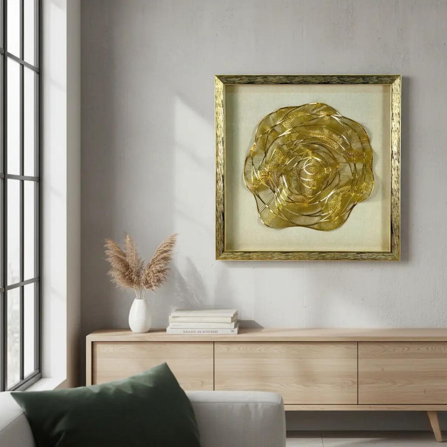 CUADRO DECORATIVO 3D FLORALI DECOR MODERNO DORADO 50X50 CM - 1