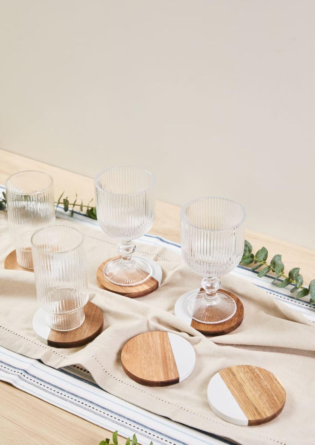SET DE 6 POSAVASOS MÁRMOL NATURAL MADERA ACACIA - 1