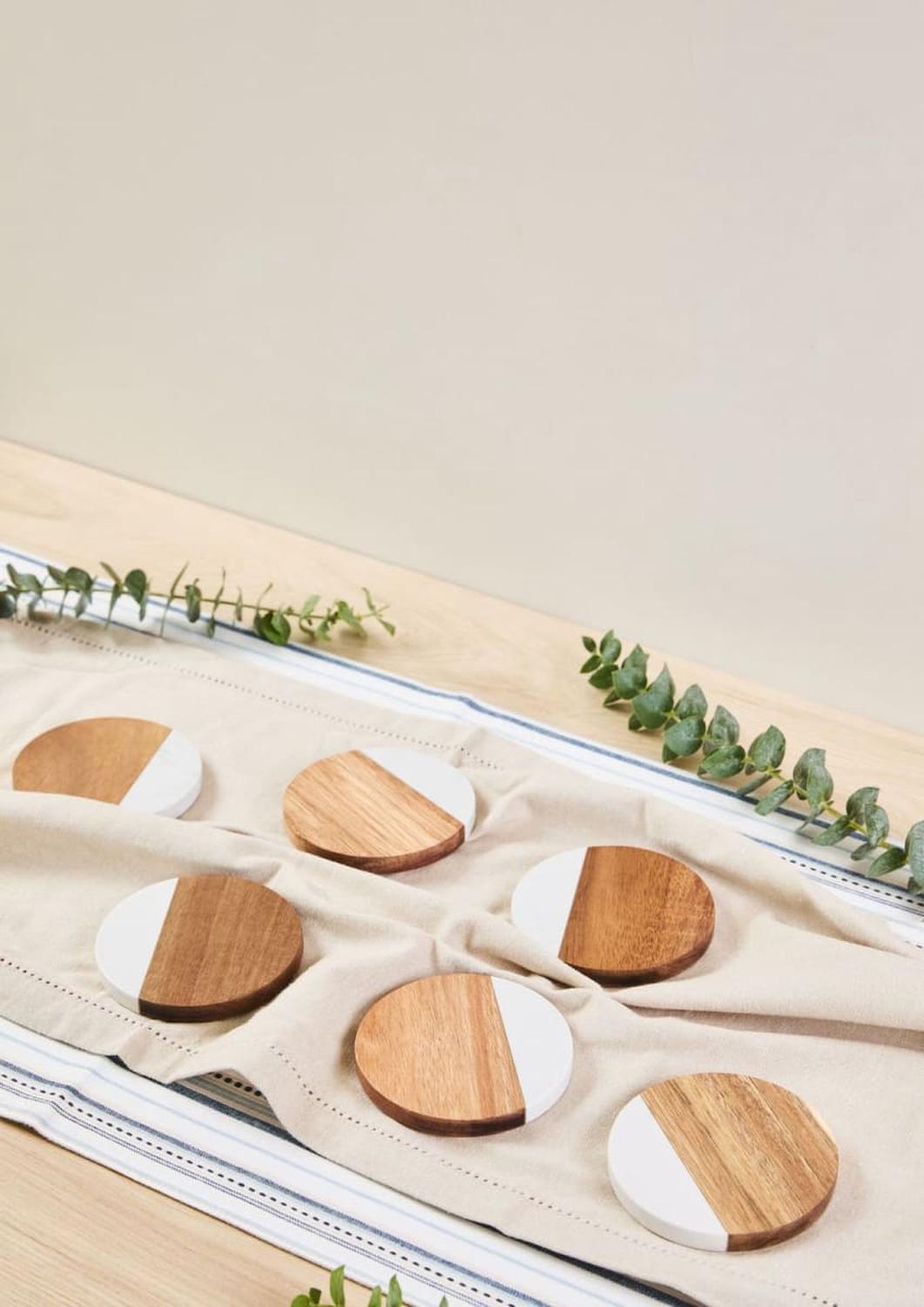 SET DE 6 POSAVASOS MÁRMOL NATURAL MADERA ACACIA - 2