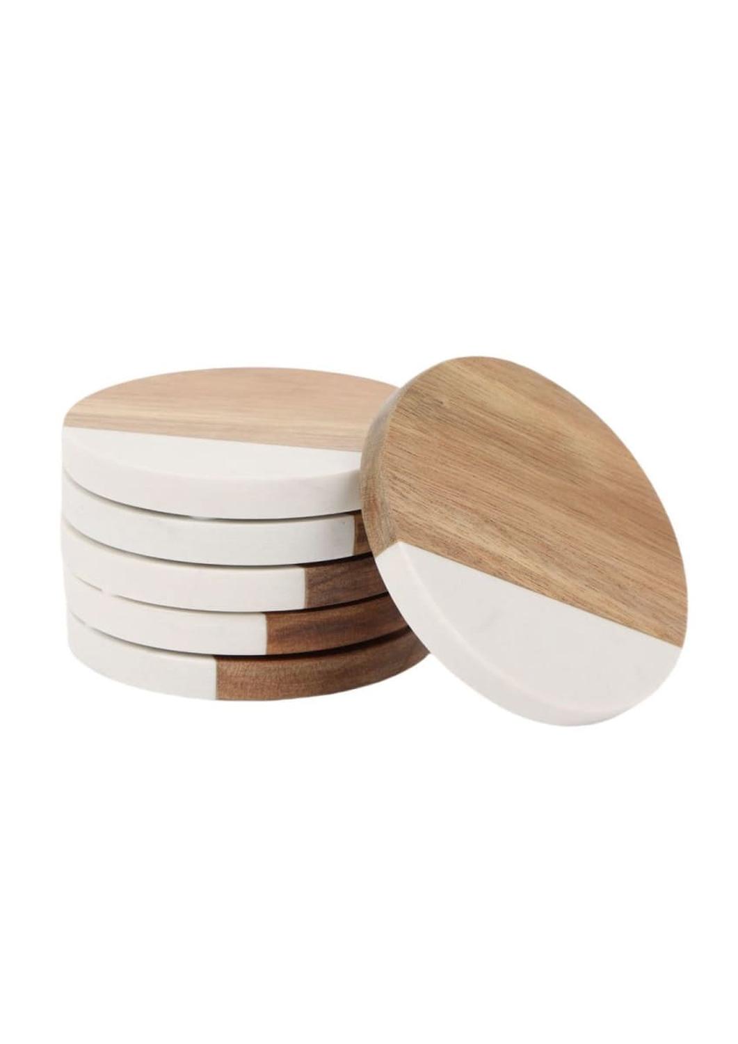 SET DE 6 POSAVASOS MÁRMOL NATURAL MADERA ACACIA - 3