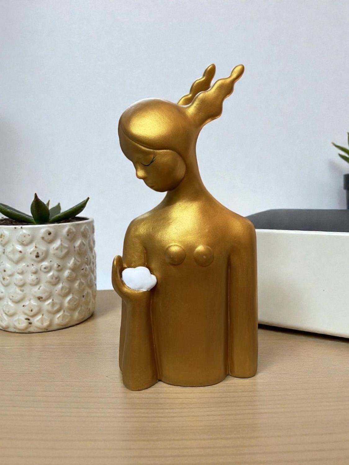 ADORNO ESCULTURA DAMA NUBE DORADO CON BLANCO - 1
