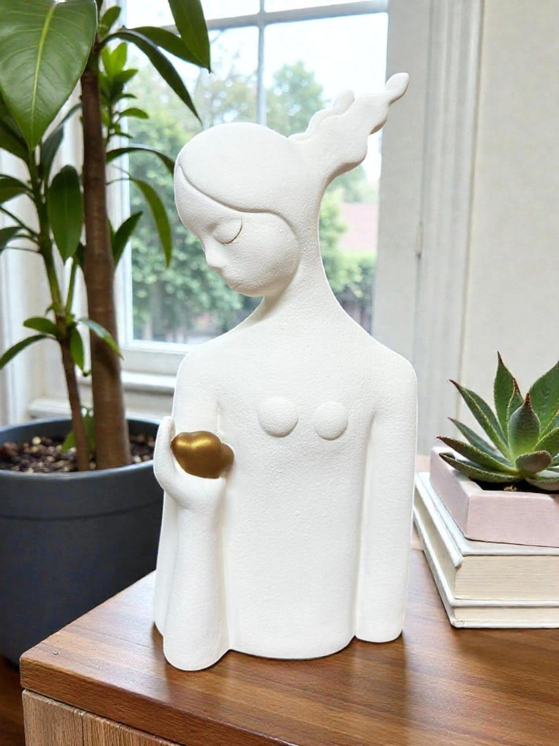 ADORNO ESCULTURA DAMA NUBE BLANCO CON DORADO - 1